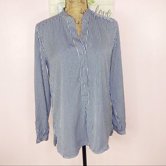 MNG Suit Striped V-neck 3/4 Button Long Sleeve Blouse Blue White Size Medium - Picture 1 of 10